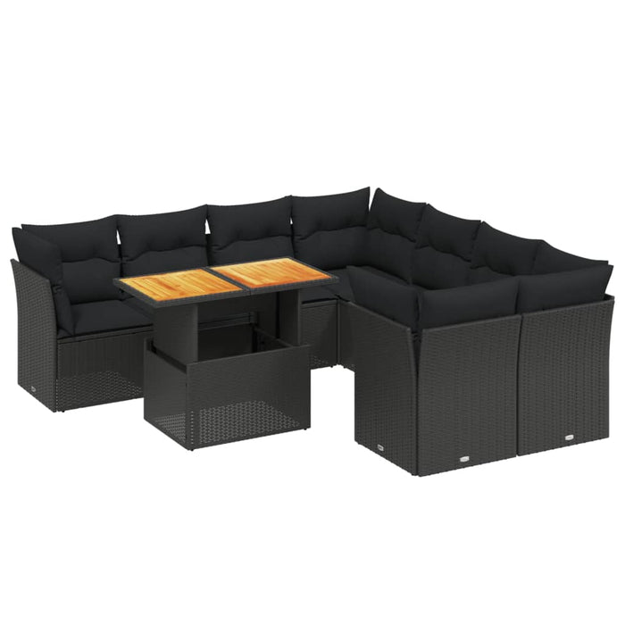 Set mobilier de grădină cu perne, 9 piese, negru, poliratan - WALTI WALTI