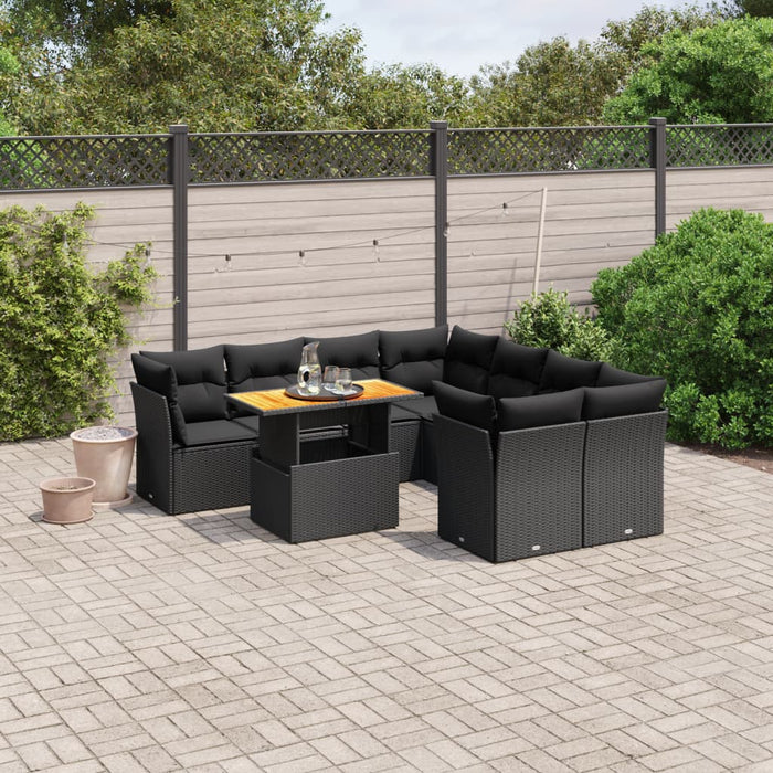 Set mobilier de grădină cu perne, 9 piese, negru, poliratan - WALTI WALTI