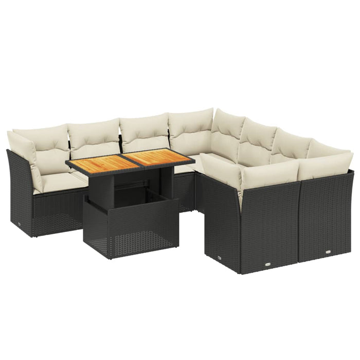 Set mobilier de grădină cu perne, 9 piese, negru, poliratan - WALTI WALTI