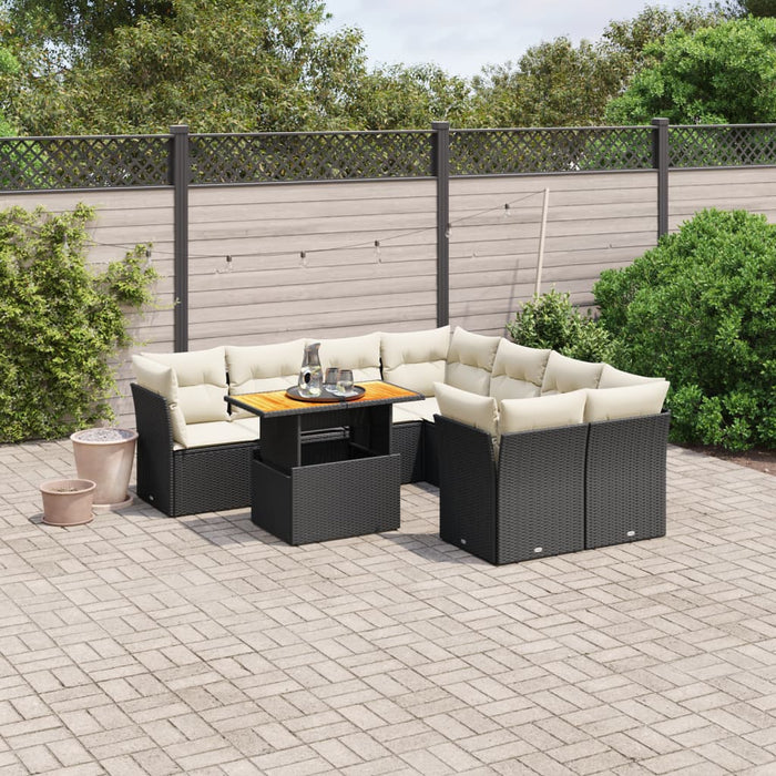 Set mobilier de grădină cu perne, 9 piese, negru, poliratan - WALTI WALTI