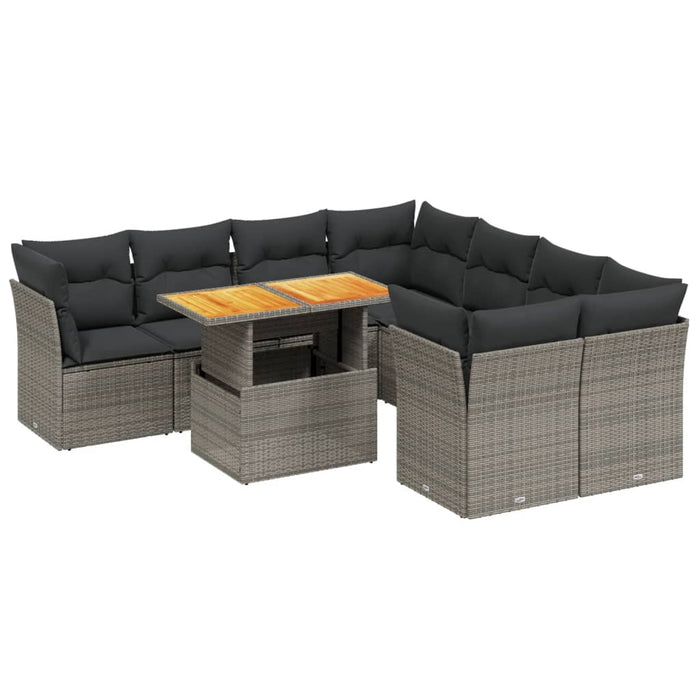 Set canapele de grădină, 9 piese, cu perne, gri, poliratan - WALTI WALTI