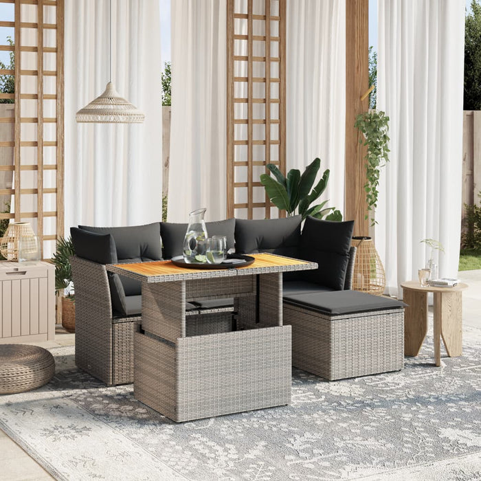Set mobilier grădină cu perne, 6 piese, gri, poliratan - WALTI WALTI