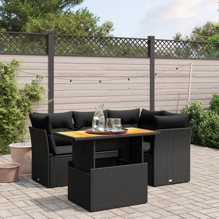 Set mobilier de grădină cu perne, 5 piese, negru, poliratan - WALTI WALTI
