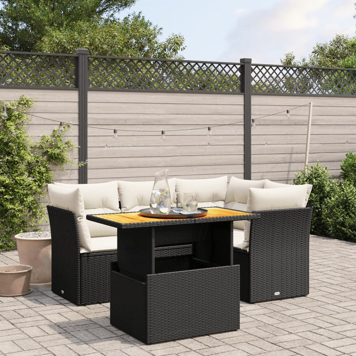 Set mobilier de grădină cu perne, 5 piese, negru, poliratan WALTI