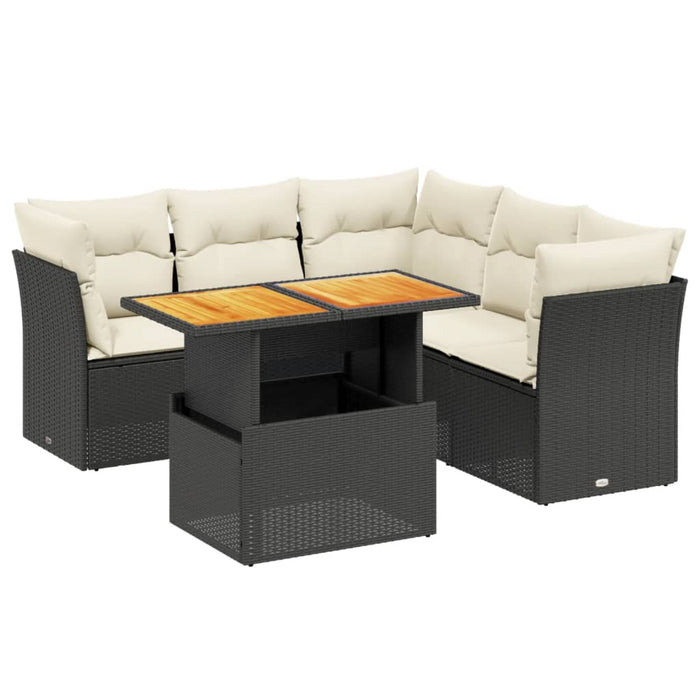 Set mobilier de grădină cu perne, 5 piese, negru, poliratan WALTI