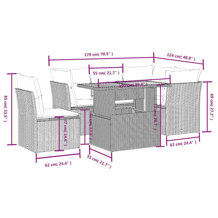 Set mobilier de grădină cu perne, 5 piese, negru, poliratan - WALTI WALTI