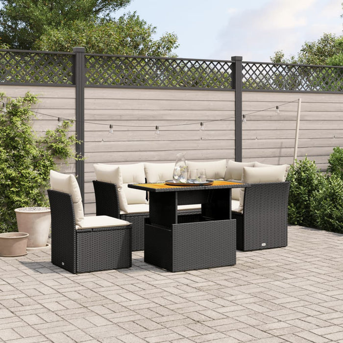 Set mobilier de grădină cu perne, 5 piese, negru, poliratan WALTI