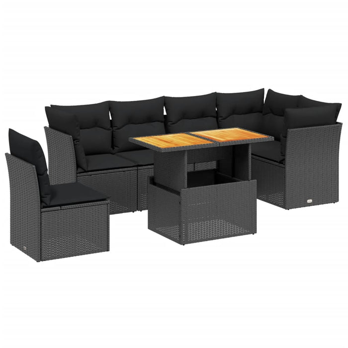 Set canapele de grădină cu perne, 7 piese, negru, poliratan - WALTI WALTI