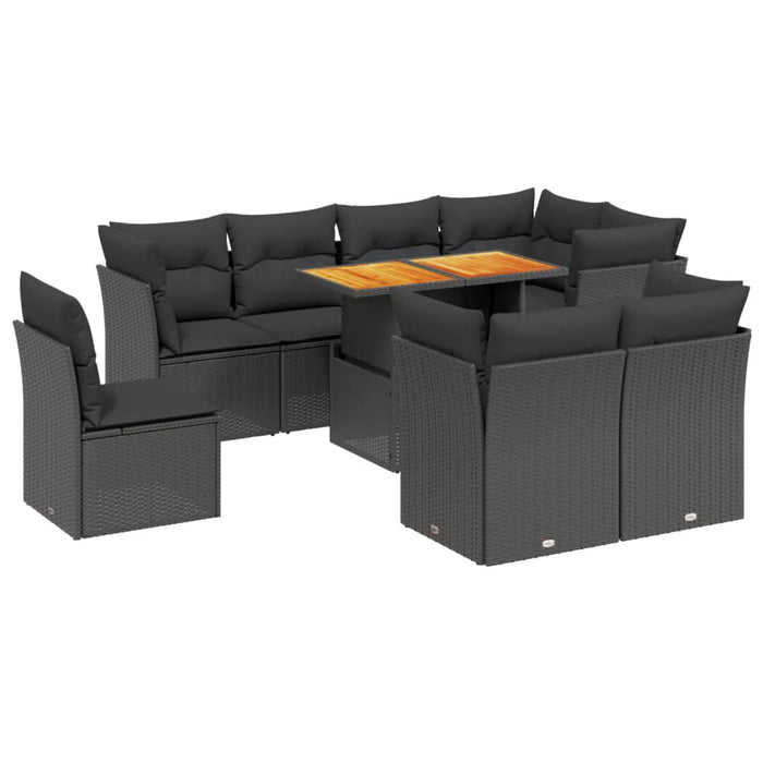 Set mobilier de grădină cu perne, 9 piese, negru, poliratan - WALTI WALTI