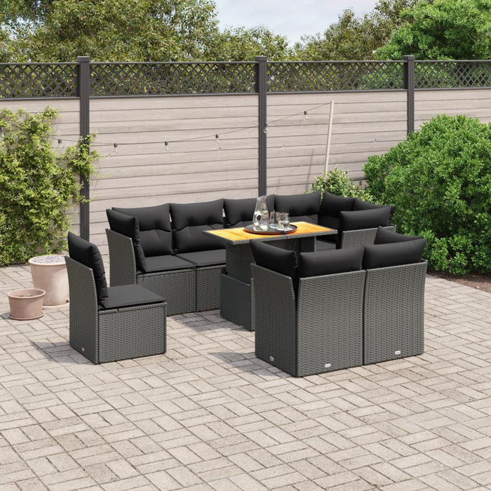 Set mobilier de grădină cu perne, 9 piese, negru, poliratan - WALTI WALTI