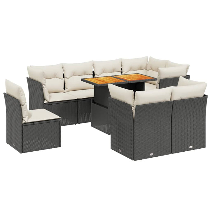 Set mobilier de grădină cu perne, 9 piese, negru, poliratan - WALTI WALTI