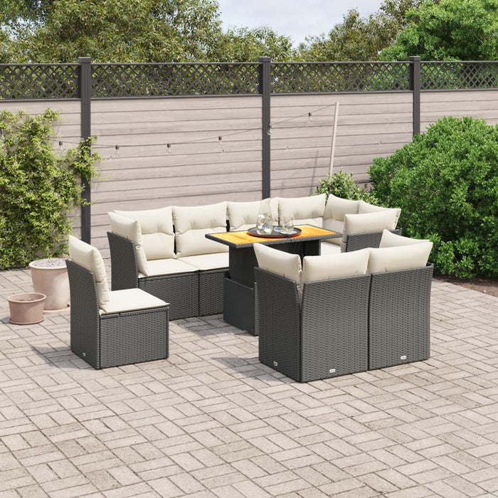 Set mobilier de grădină cu perne, 9 piese, negru, poliratan - WALTI WALTI