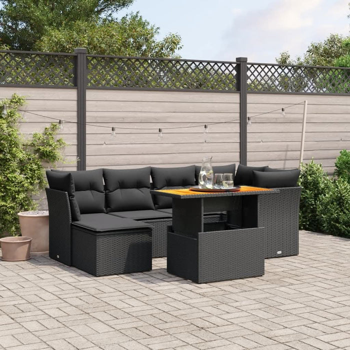 Set canapele de grădină cu perne, 7 piese, negru, poliratan - WALTI WALTI