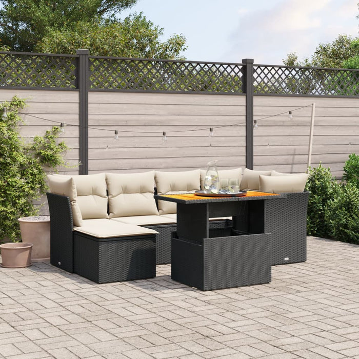 Set canapele de grădină cu perne, 7 piese, negru, poliratan WALTI