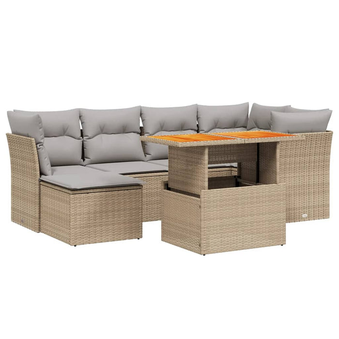 Set canapele de grădină, 7 piese, cu perne, bej, poliratan WALTI