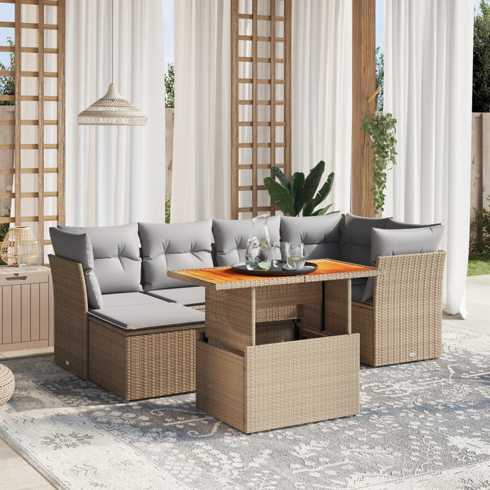 Set canapele de grădină, 7 piese, cu perne, bej, poliratan WALTI