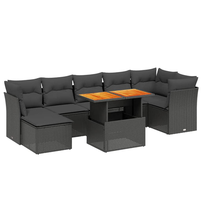 Set mobilier de grădină cu perne, 8 piese, negru, poliratan - WALTI WALTI