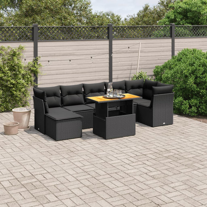 Set mobilier de grădină cu perne, 8 piese, negru, poliratan - WALTI WALTI