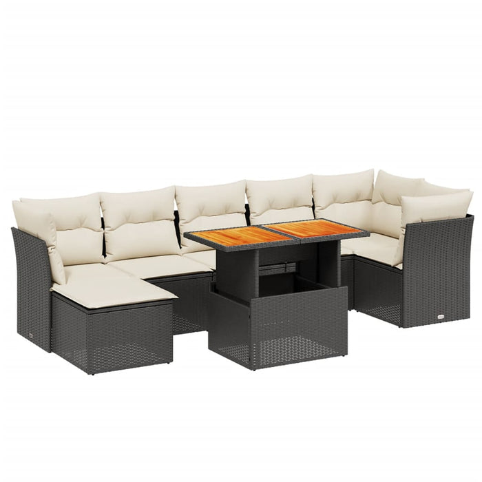 Set mobilier de grădină cu perne, 8 piese, negru, poliratan WALTI