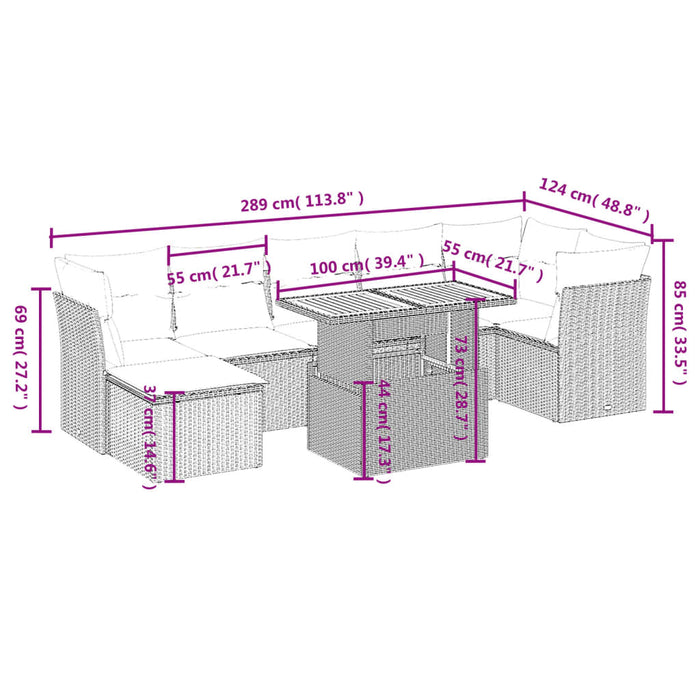 Set mobilier de grădină cu perne, 8 piese, negru, poliratan WALTI