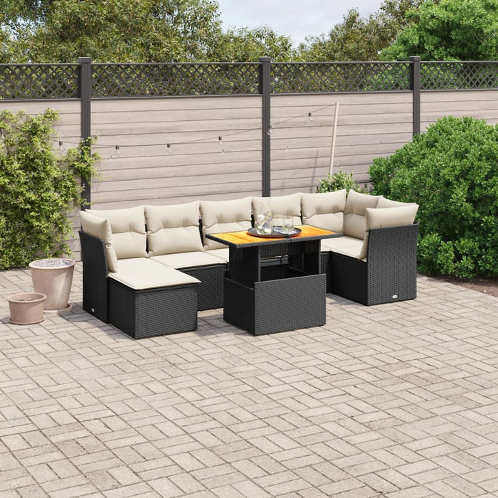 Set mobilier de grădină cu perne, 8 piese, negru, poliratan WALTI