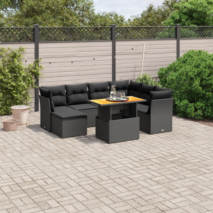 Set mobilier de grădină cu perne, 8 piese, negru, poliratan - WALTI WALTI