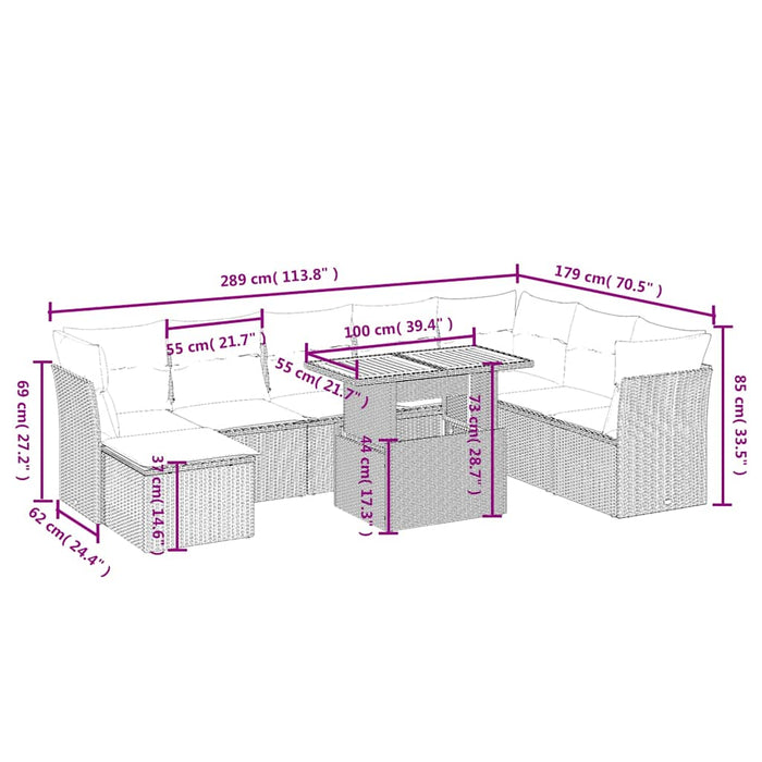 Set mobilier de grădină cu perne, 9 piese, negru, poliratan - WALTI WALTI