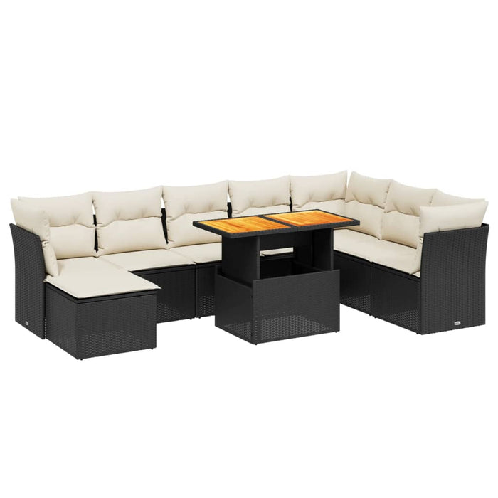 Set mobilier de grădină cu perne, 9 piese, negru, poliratan WALTI
