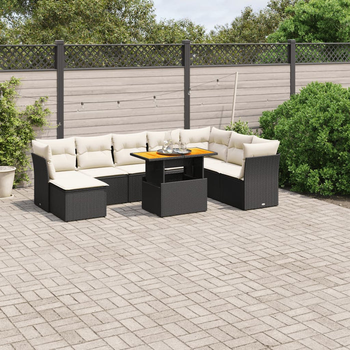 Set mobilier de grădină cu perne, 9 piese, negru, poliratan WALTI