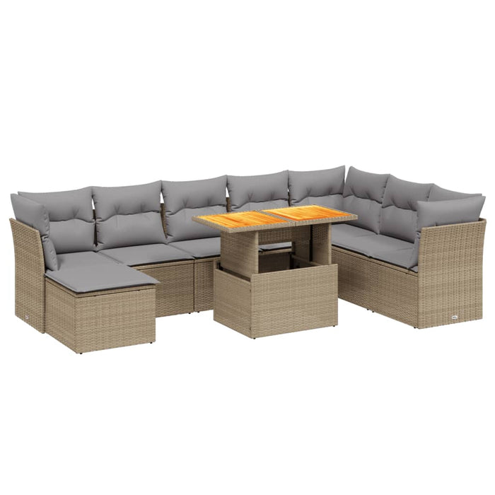 Set canapele de grădină, 9 piese, cu perne, bej, poliratan WALTI
