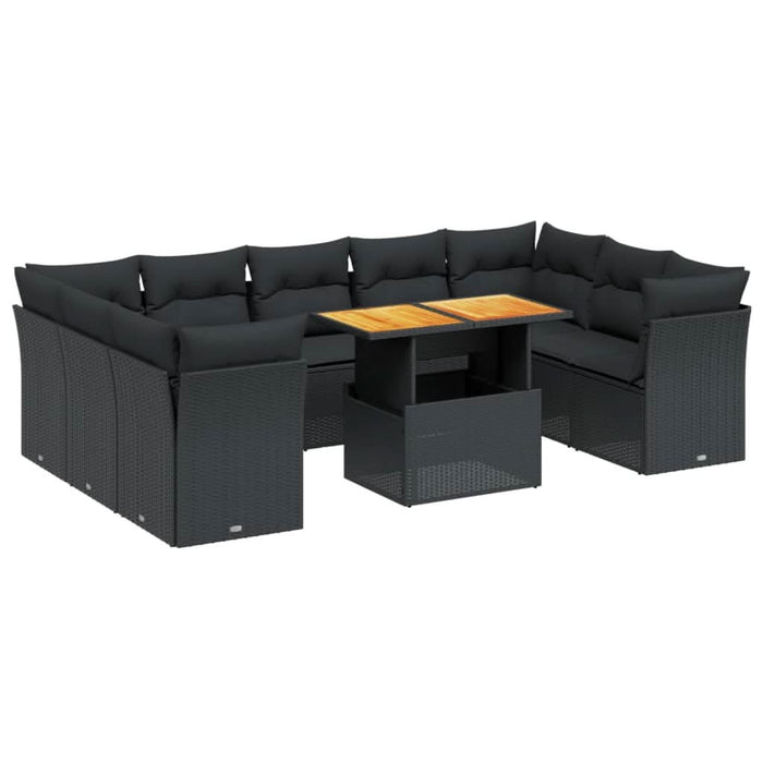 Set canapele de grădină cu perne, 10 piese, negru, poliratan - WALTI WALTI