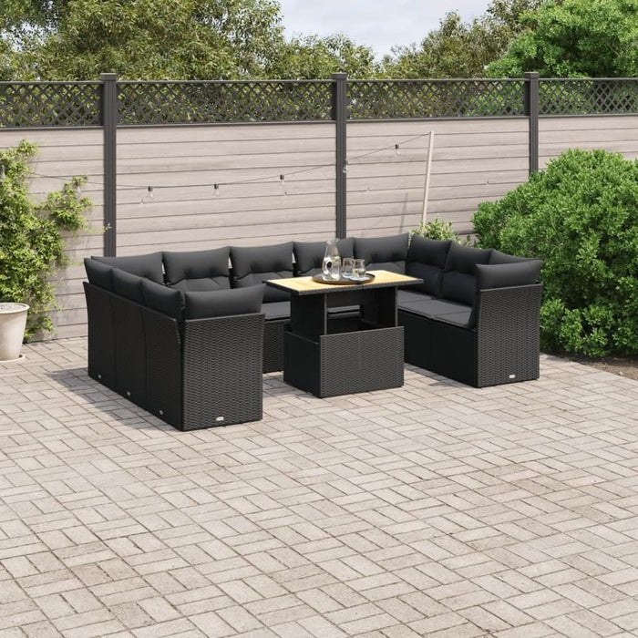 Set canapele de grădină cu perne, 10 piese, negru, poliratan - WALTI WALTI