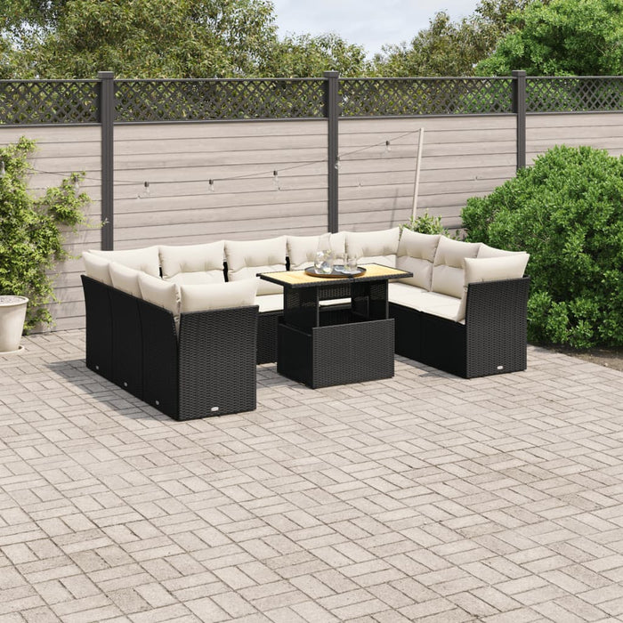 Set canapele de grădină cu perne, 10 piese, negru, poliratan - WALTI WALTI