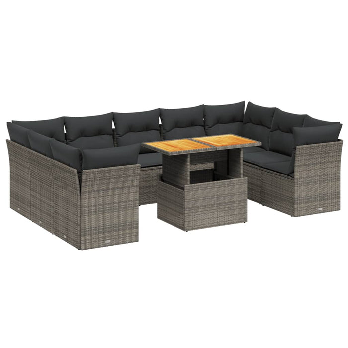 Set mobilier de grădină cu perne, 10 piese, gri, poliratan WALTI