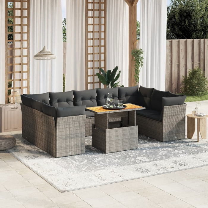 Set mobilier de grădină cu perne, 10 piese, gri, poliratan WALTI