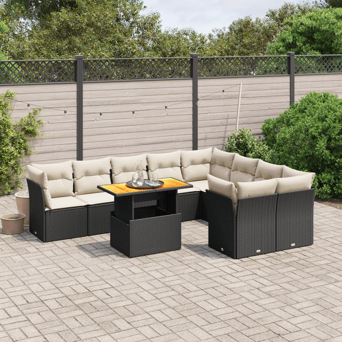 Set canapele de grădină cu perne, 10 piese, negru, poliratan - WALTI WALTI