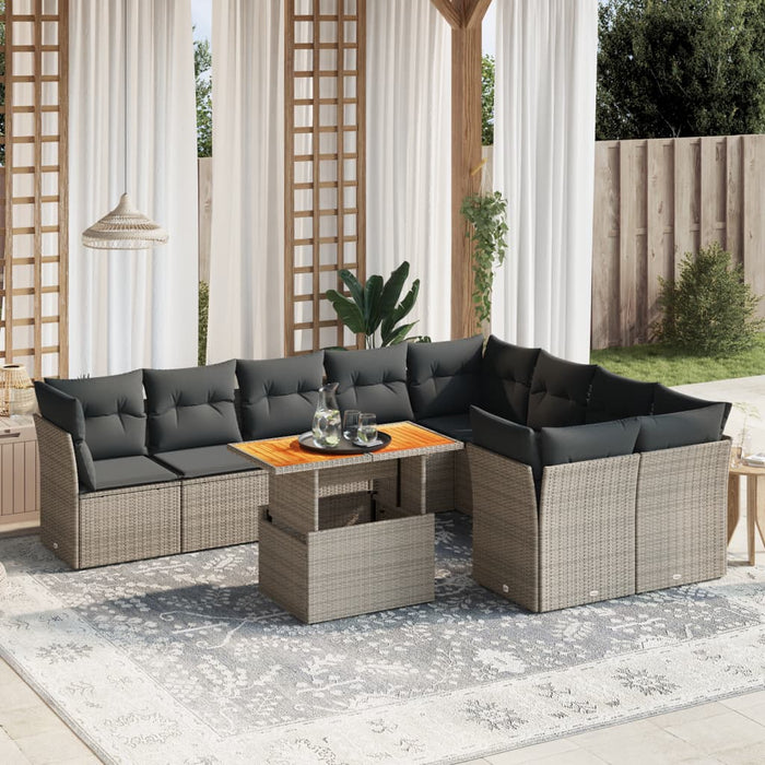 Set mobilier de grădină cu perne, 10 piese, gri, poliratan WALTI