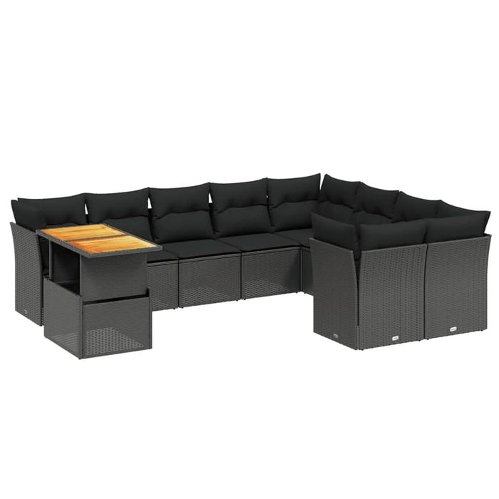 Set canapele de grădină cu perne, 10 piese, negru, poliratan - WALTI WALTI