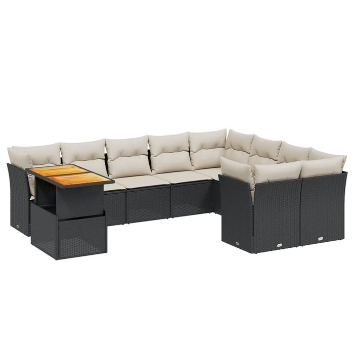 Set canapele de grădină cu perne, 10 piese, negru, poliratan - WALTI WALTI