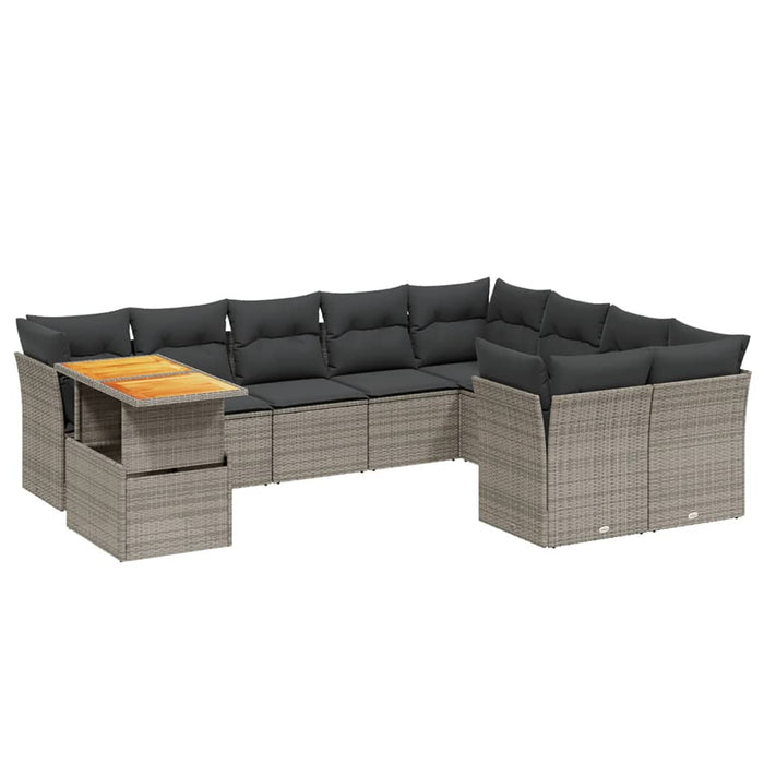 Set mobilier de grădină cu perne, 10 piese, gri, poliratan WALTI