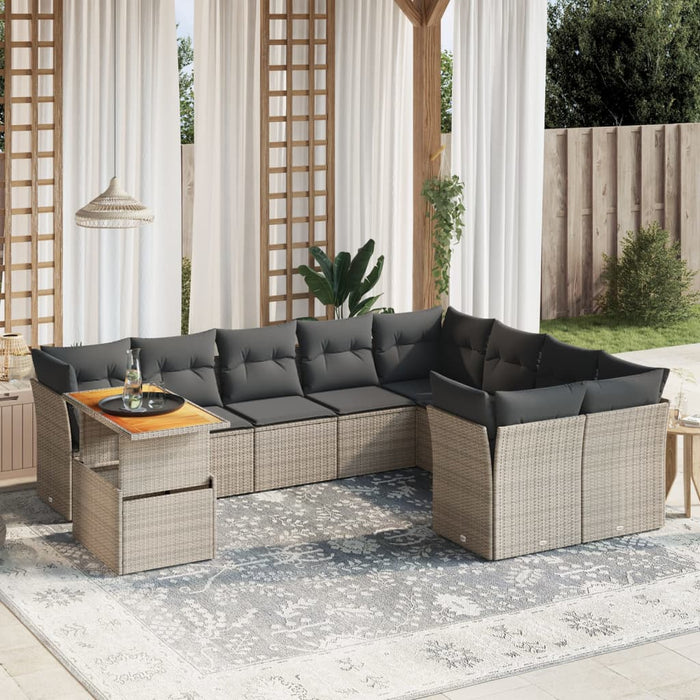 Set mobilier de grădină cu perne, 10 piese, gri, poliratan WALTI