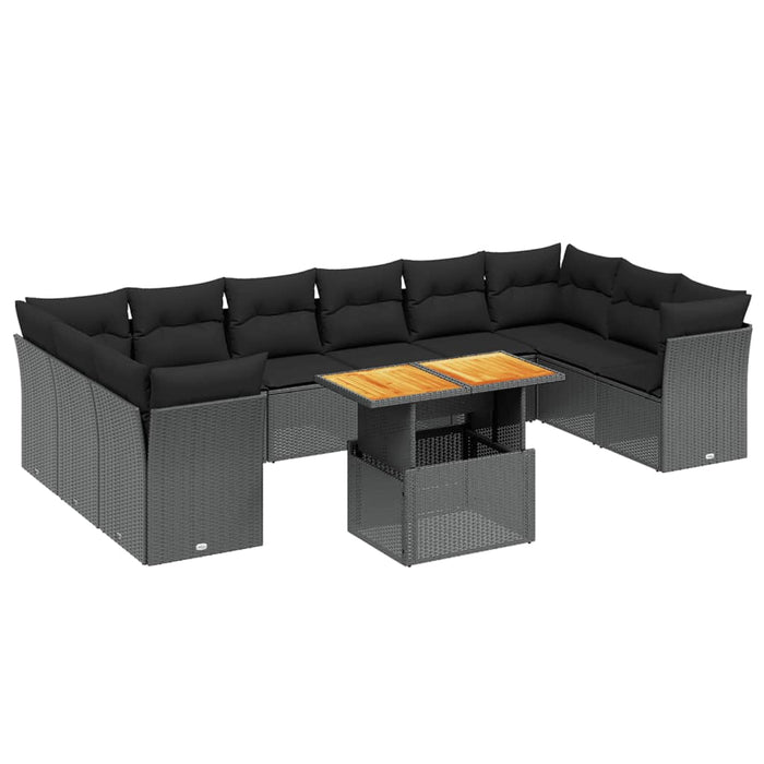 Set canapele de grădină cu perne, 11 piese, negru, poliratan - WALTI WALTI