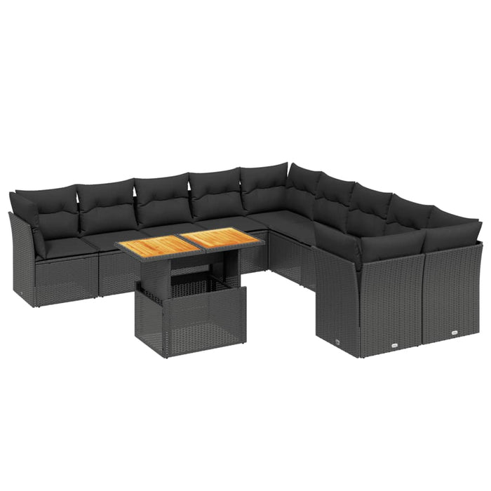 Set canapele de grădină cu perne, 11 piese, negru, poliratan - WALTI WALTI