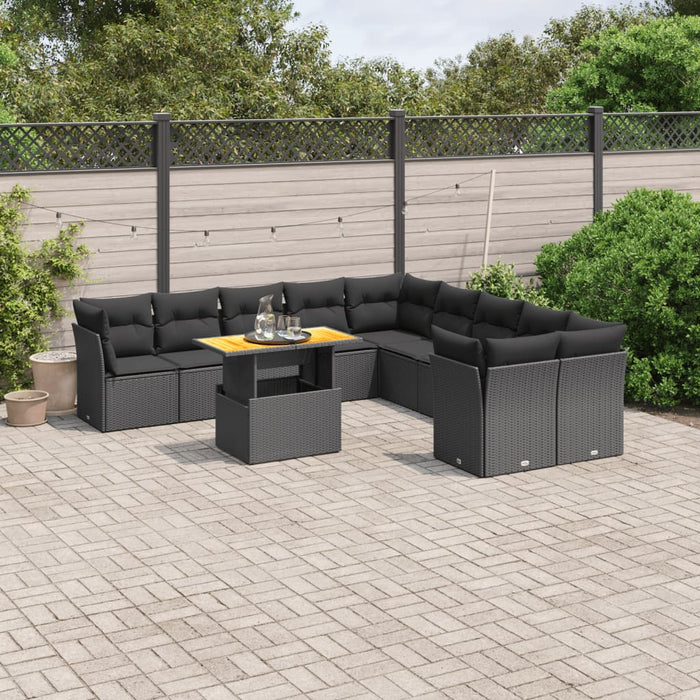 Set canapele de grădină cu perne, 11 piese, negru, poliratan - WALTI WALTI