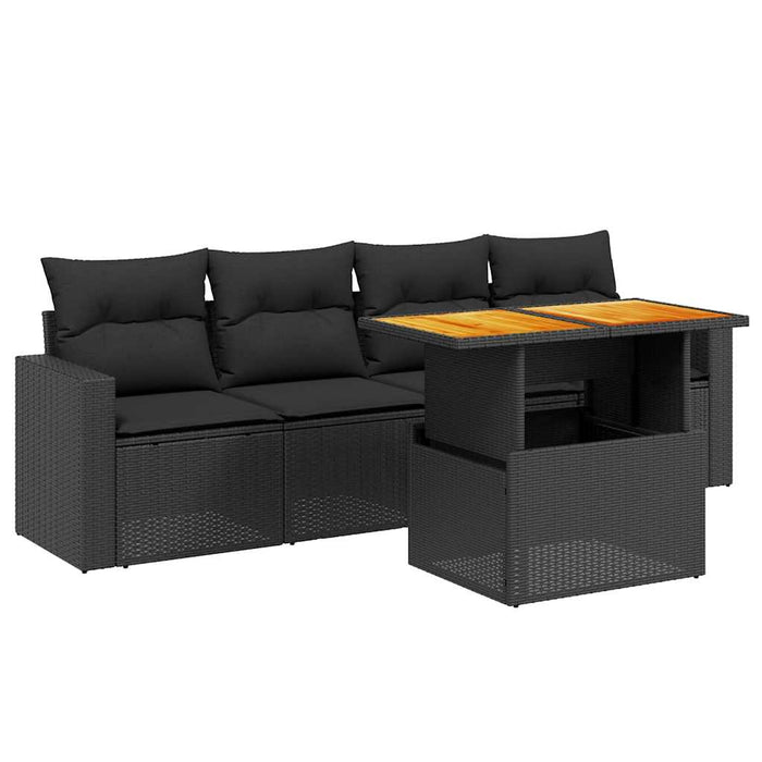 Set mobilier de grădină cu perne, 5 piese, negru, poliratan WALTI