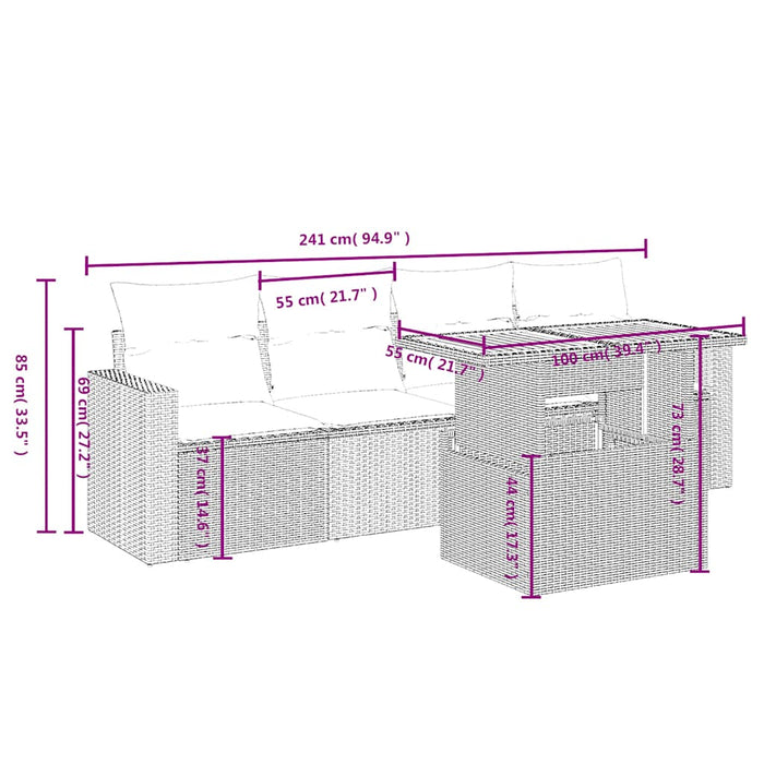 Set mobilier de grădină cu perne, 5 piese, negru, poliratan WALTI