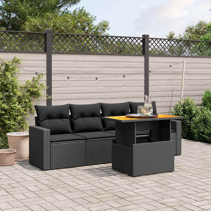 Set mobilier de grădină cu perne, 5 piese, negru, poliratan WALTI