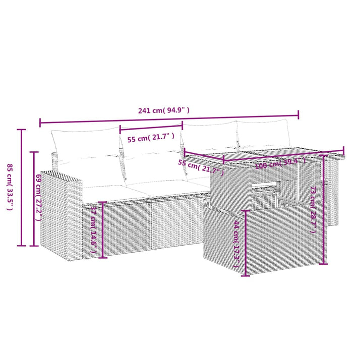 Set mobilier de grădină cu perne, 5 piese, negru, poliratan - WALTI WALTI