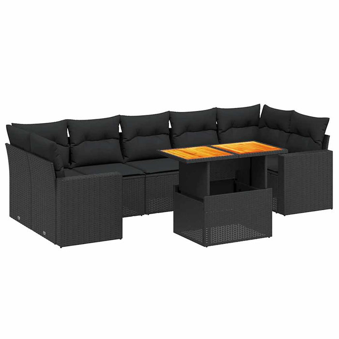 Set mobilier de grădină cu perne, 8 piese, negru, poliratan - WALTI WALTI