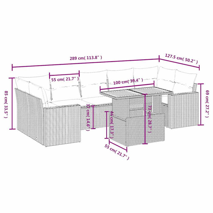 Set mobilier de grădină cu perne, 8 piese, negru, poliratan - WALTI WALTI